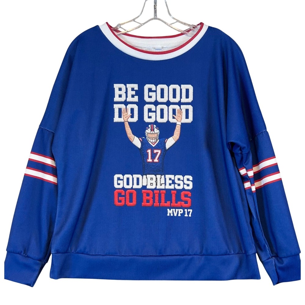 Buffalo Bills Josh Allen 17 Be Good Do Good Blue MVP Fan Top Womens M NFL‎